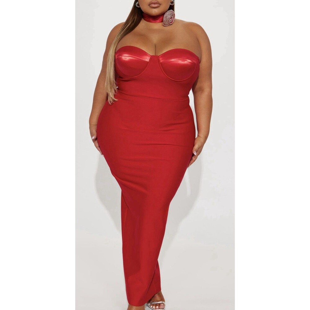 NWT FASHION NOVA Strapless Bandage Red Maxi Dress Sz 3X